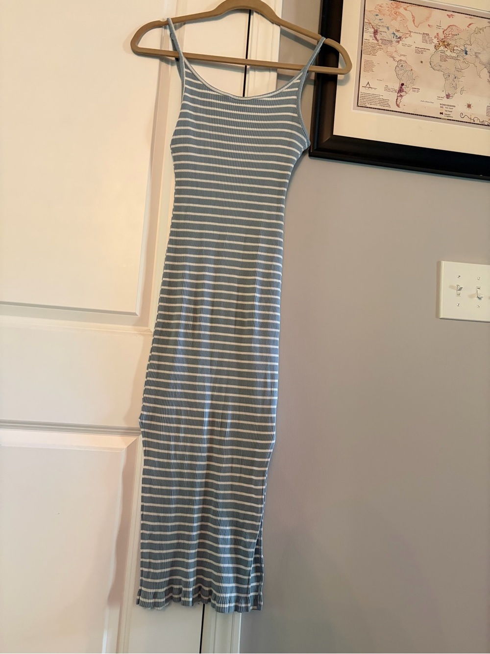 Anna Grace Blue and White Striped Spaghetti Strap Maxi Dress